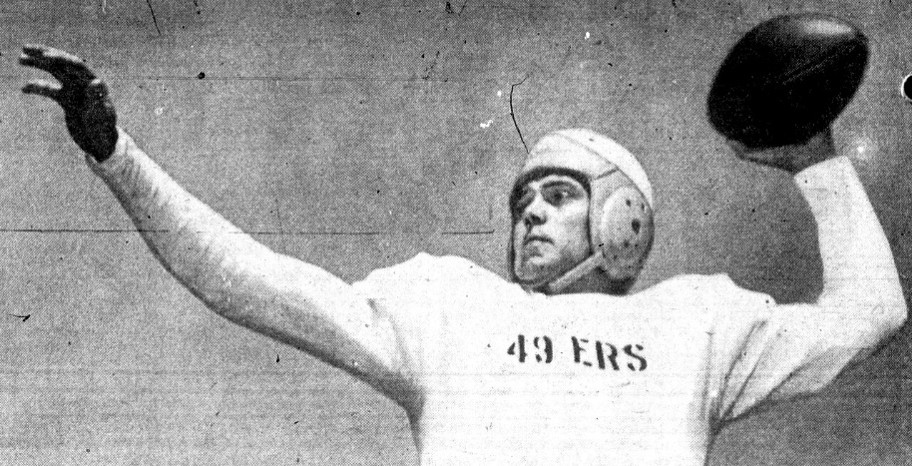 Frankie Albert of the San Francisco 49ers practicing throwing