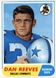 1968 Topps football card of Dan Reeves of the Dallas Cowboys