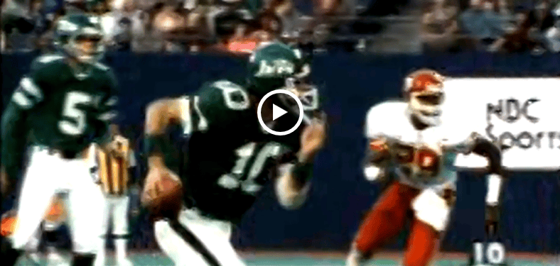 Watch Pat Ryan of the New York Jets score on a singleton in 1984 against the Kansas City Chiefs